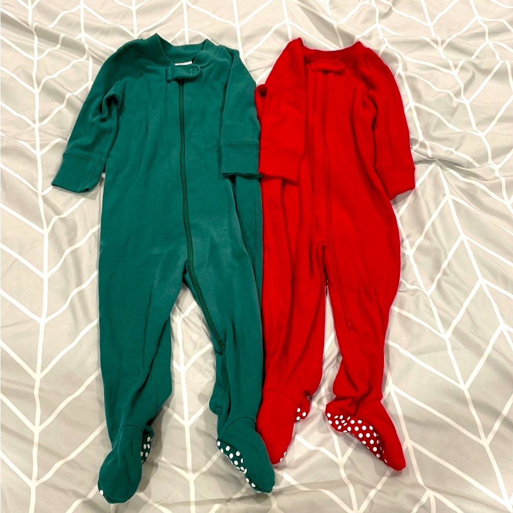 Hanna Andersson footie pajamas Red and Green Size 60cm 3-6 months